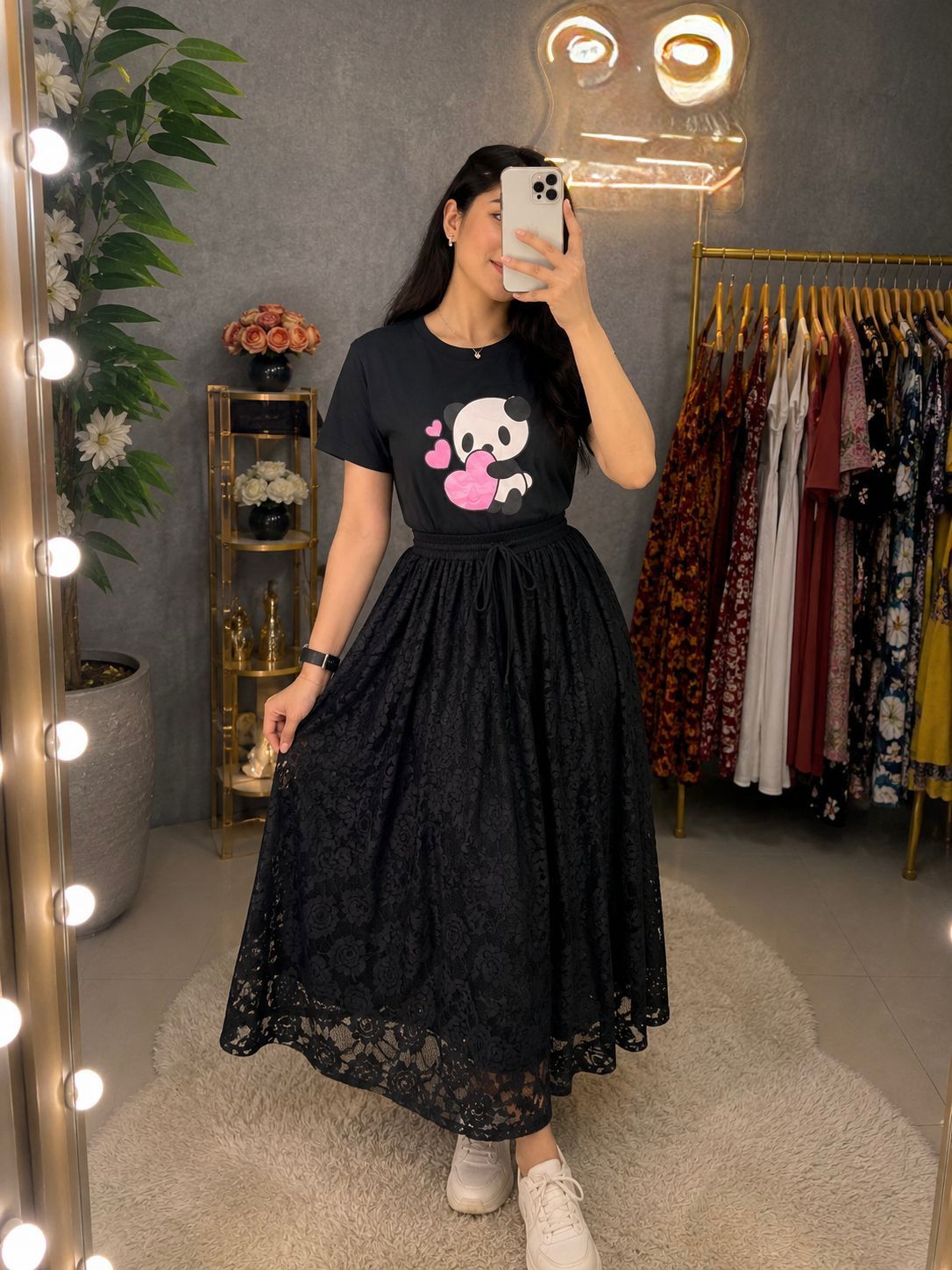 Premium Cotton T-Shirt and Indian Georgette Skirt Set