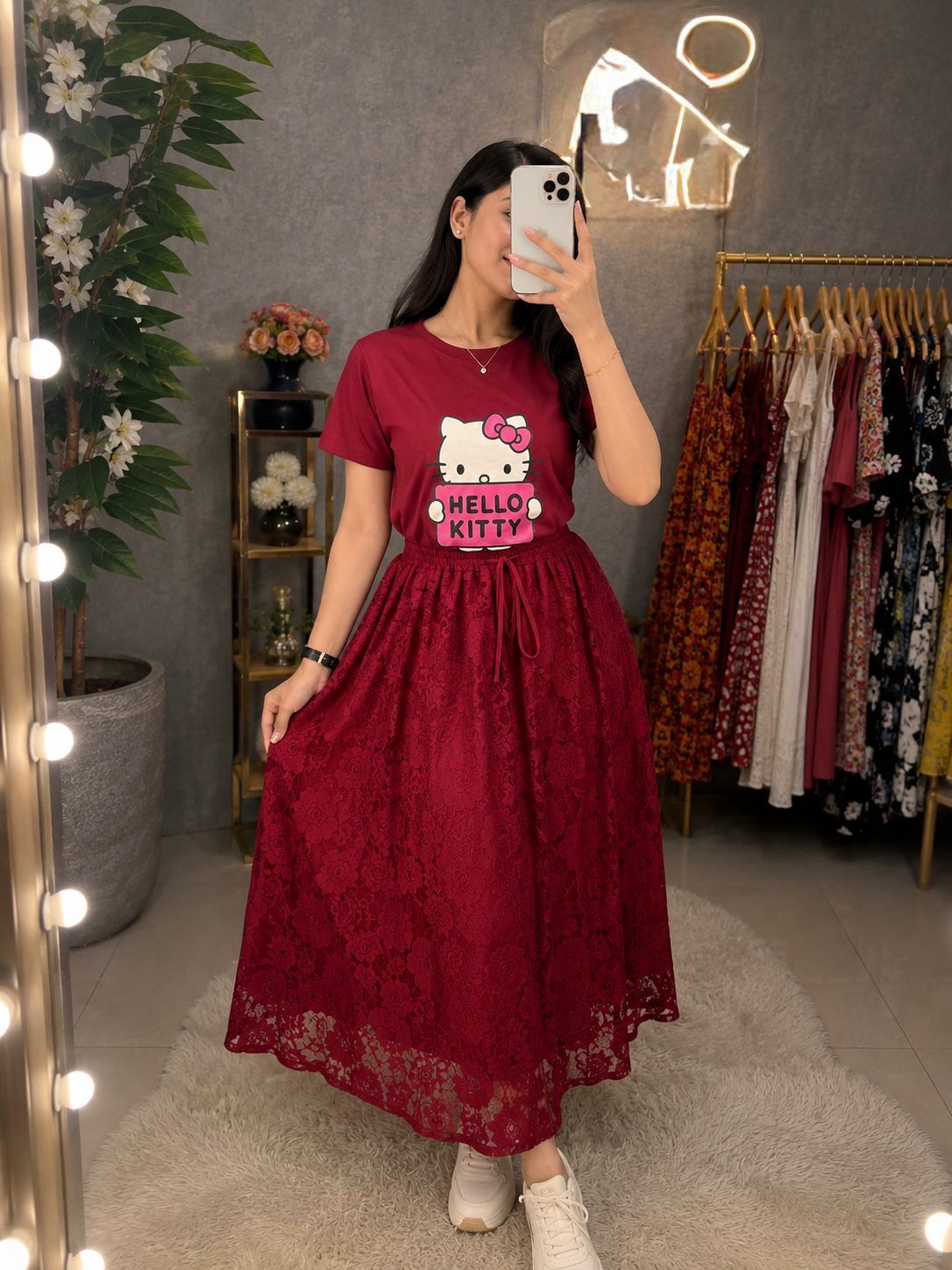 Premium Cotton T-Shirt and Indian Georgette Skirt Set