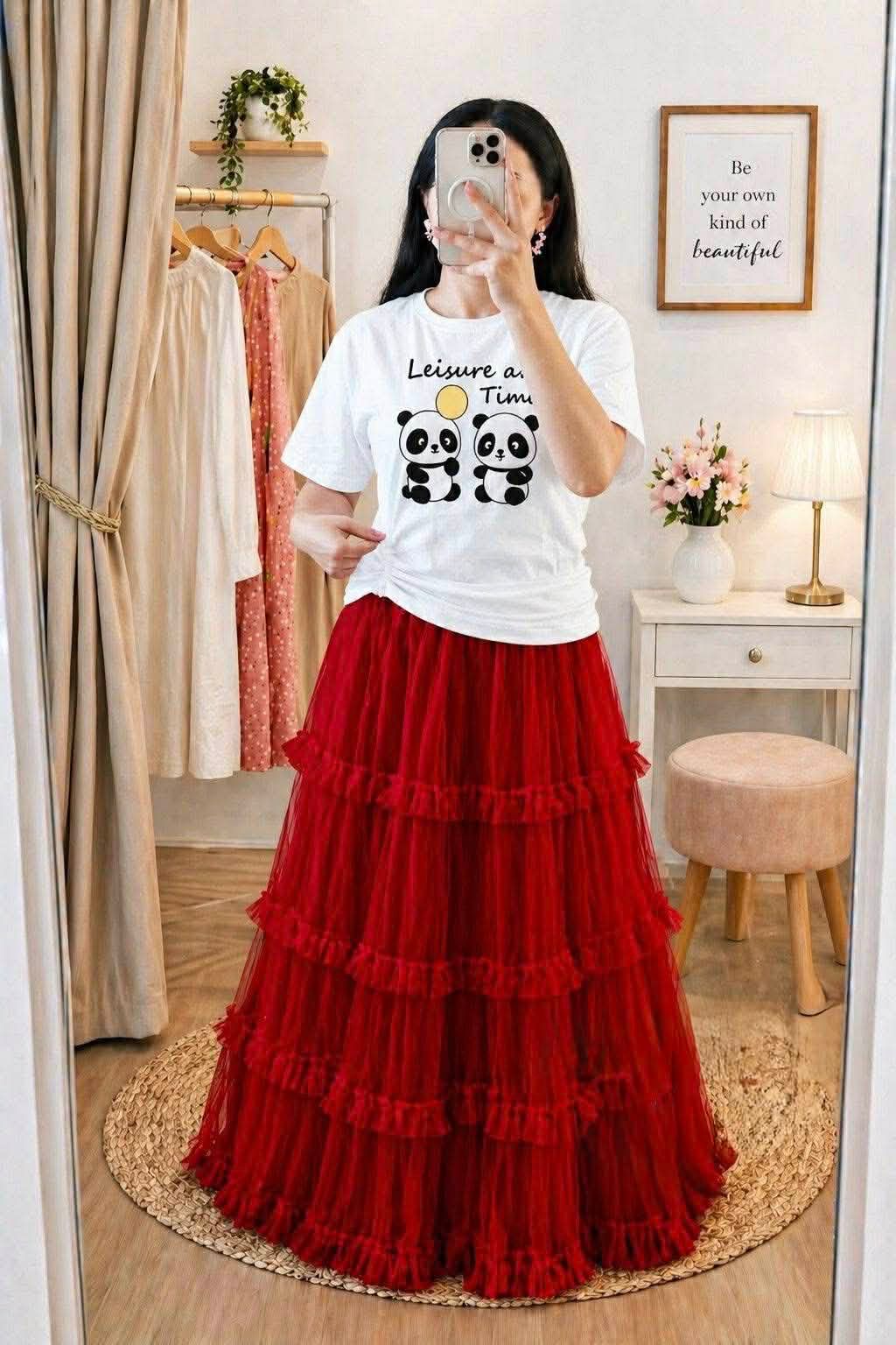 Premium Cotton T-Shirt and Soft Net Skirt Set for Women