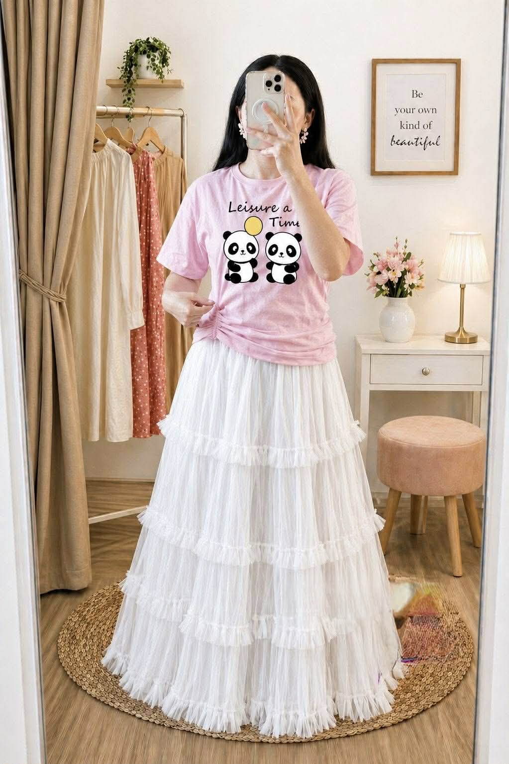 Premium Cotton T-Shirt and Soft Net Skirt Set for Women