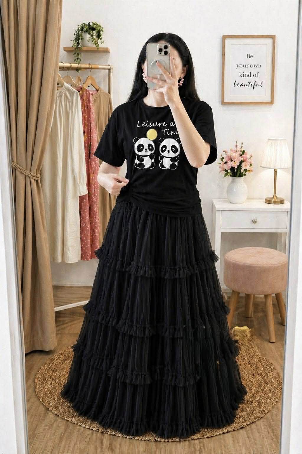 Premium Cotton T-Shirt and Soft Net Skirt Set for Women