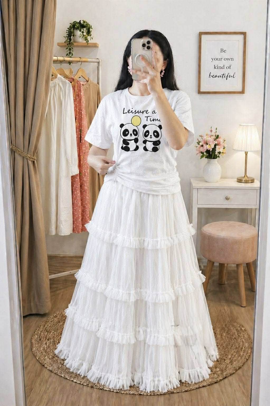 Premium Cotton T-Shirt and Soft Net Skirt Set for Women