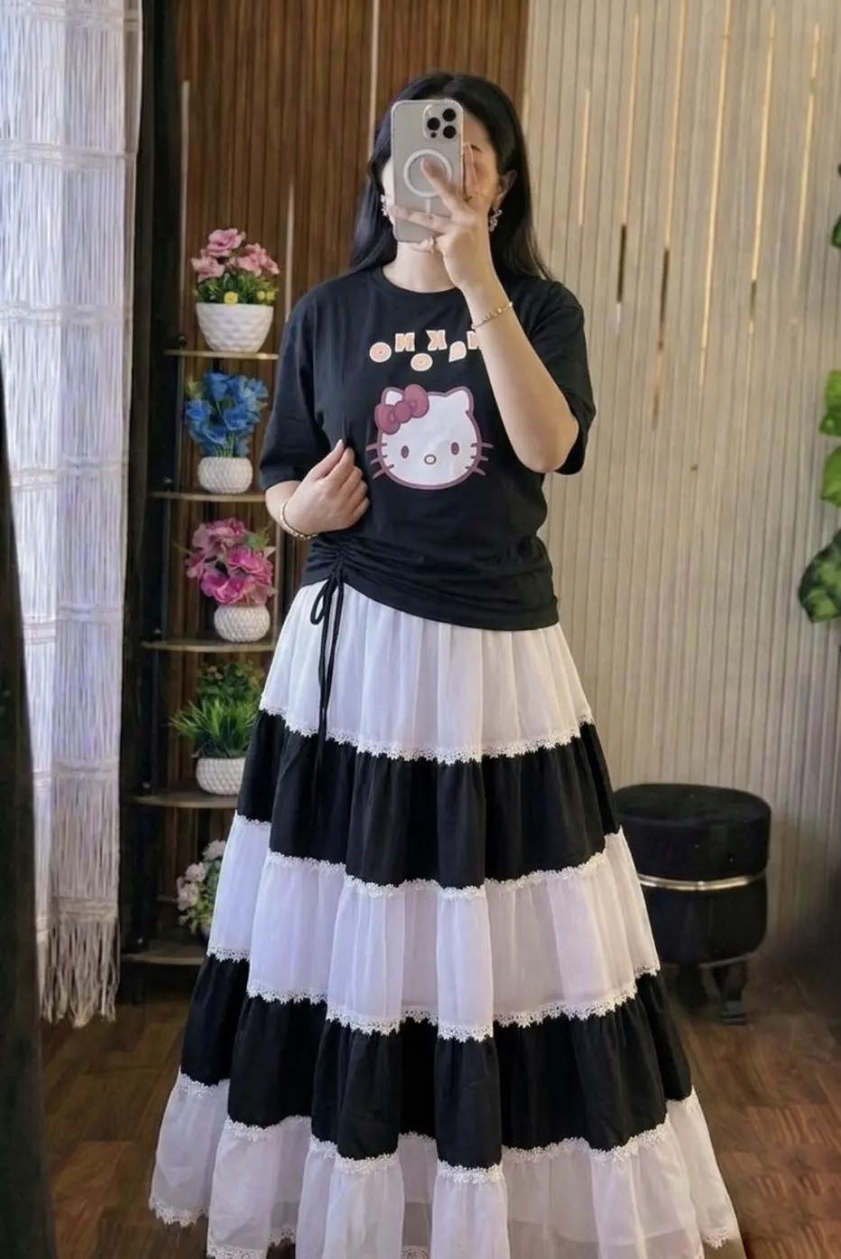 Stylish Cotton T-Shirt and Georgette Skirt Set for Women
