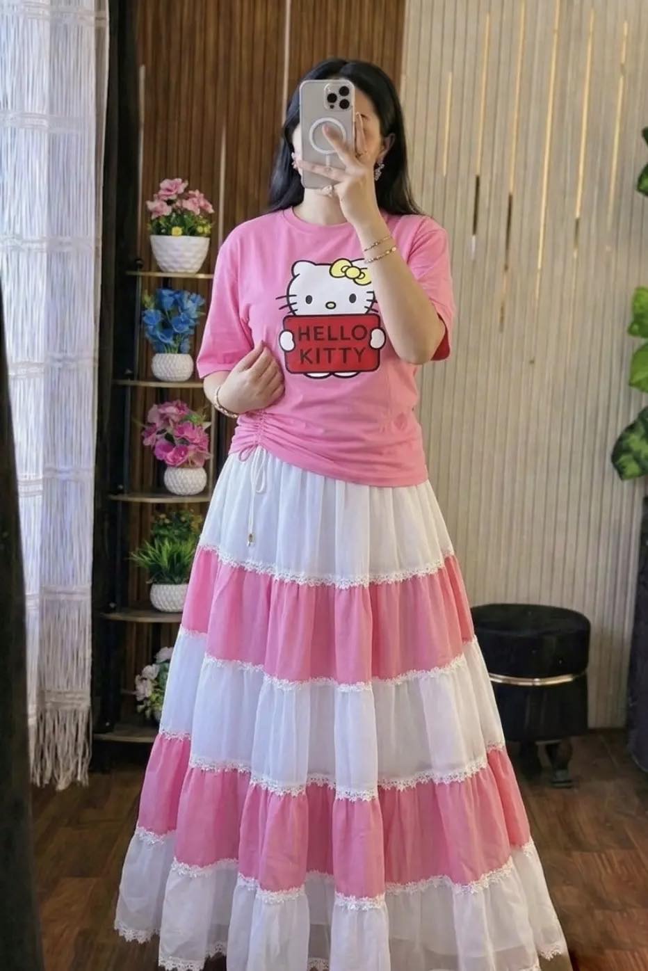 Stylish Cotton T-Shirt and Georgette Skirt Set for Women