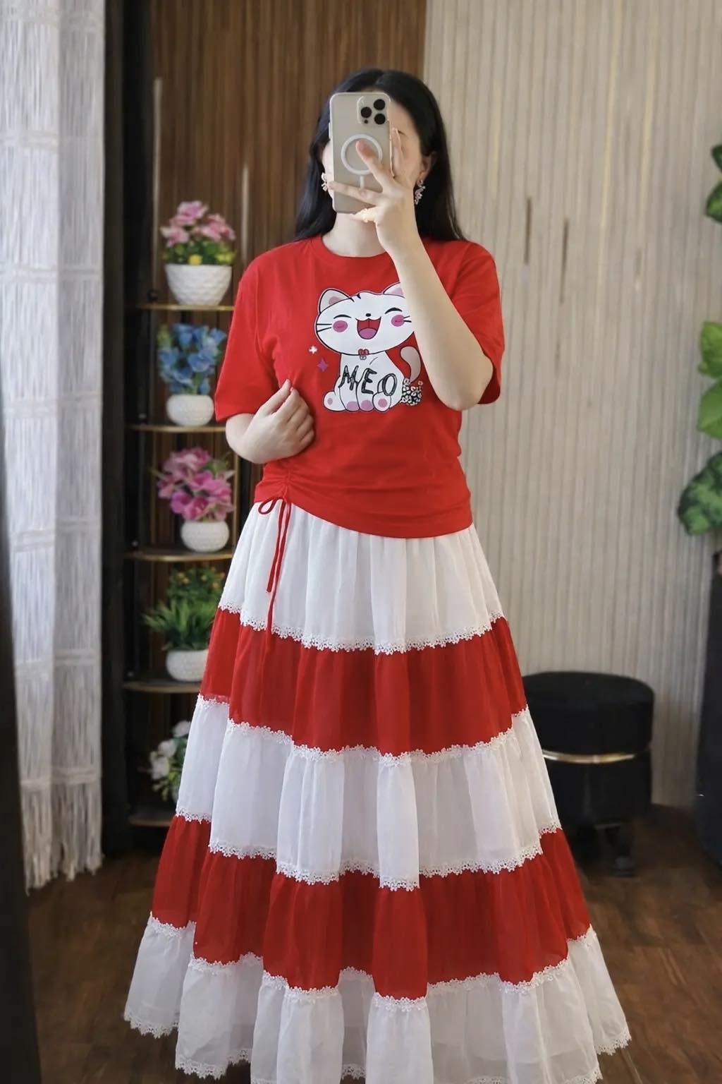 Stylish Cotton T-Shirt and Georgette Skirt Set for Women