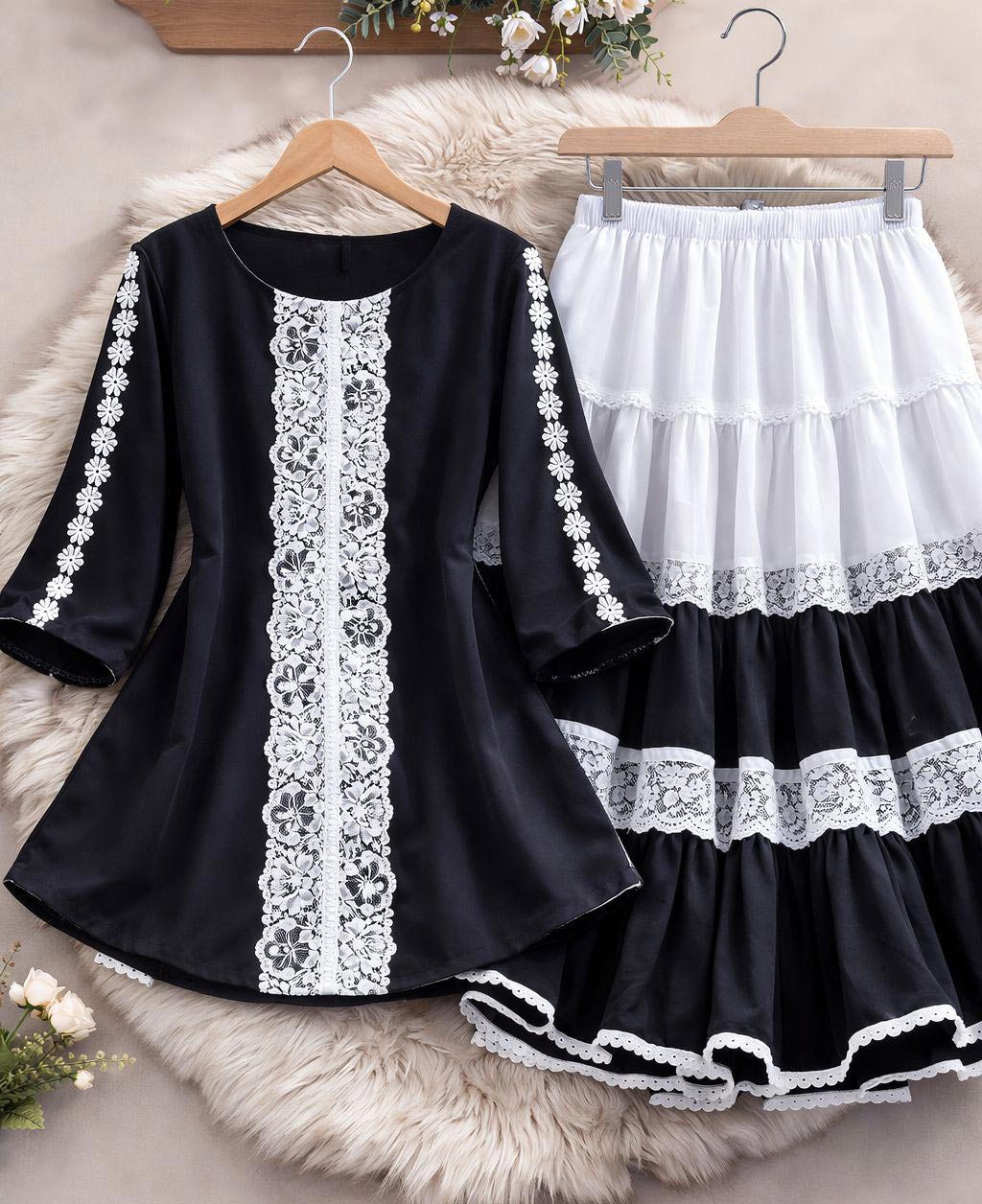 Trendy Cherry Georgette Tops and Indian Skirt Set