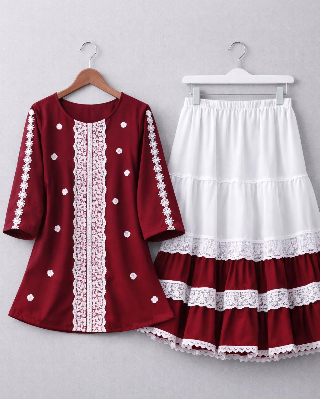Trendy Cherry Georgette Tops and Indian Skirt Set