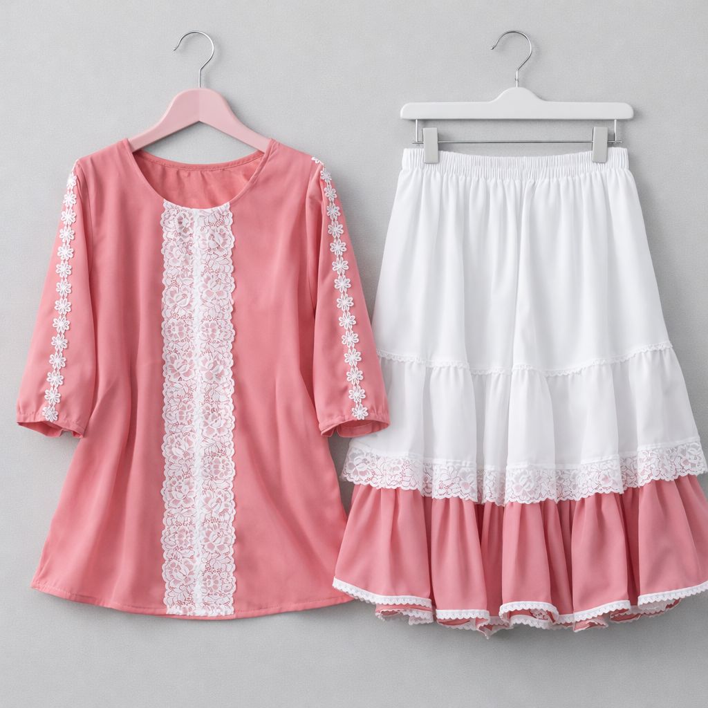 Trendy Cherry Georgette Tops and Indian Skirt Set