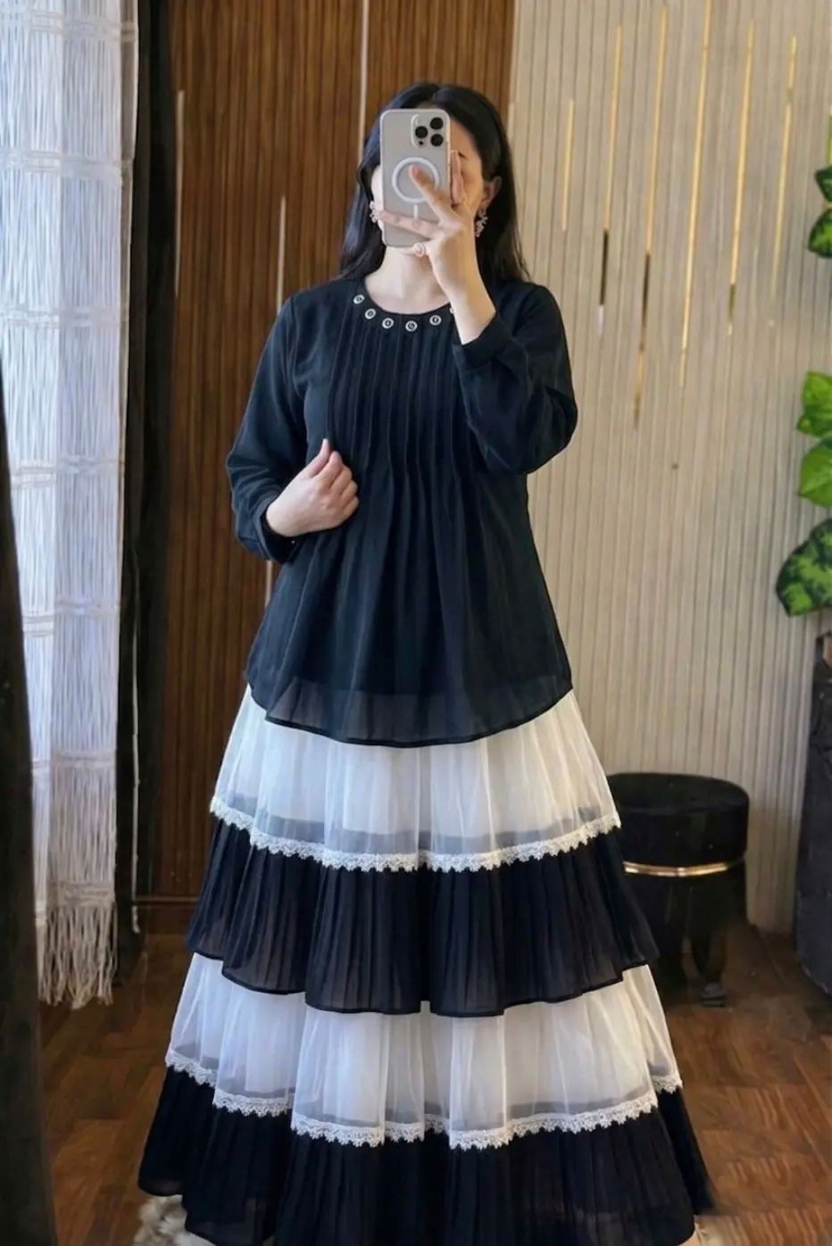 Trendy Cherry Georgette Tops and Indian Skirt Set