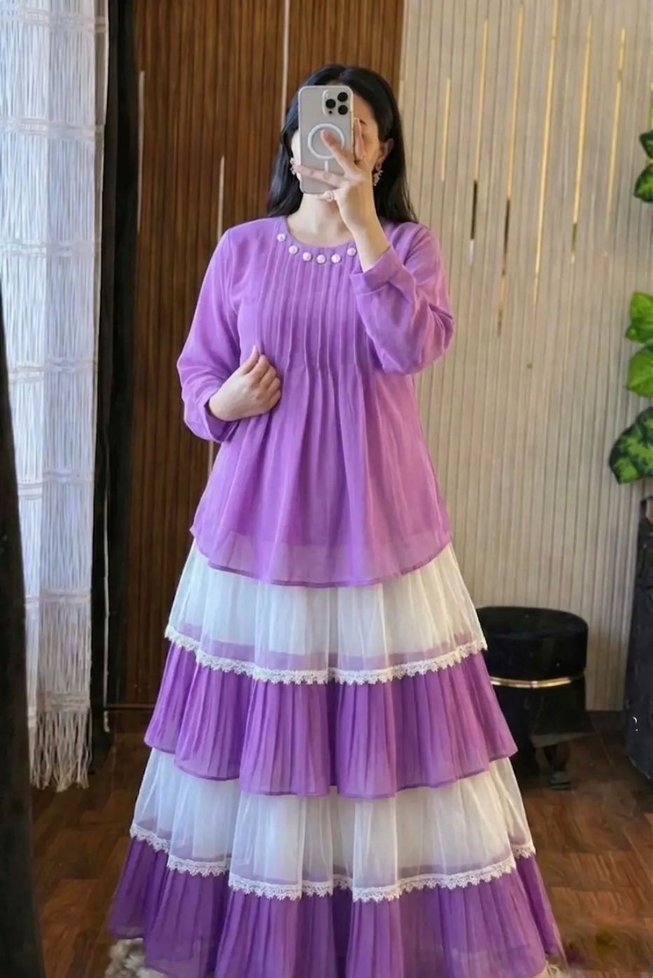 Trendy Cherry Georgette Tops and Indian Skirt Set