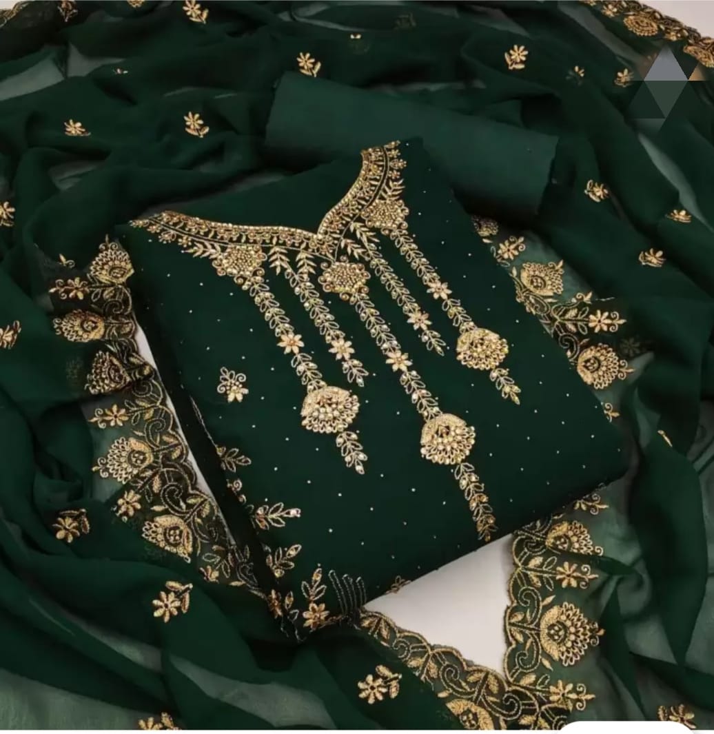 Embroidery Georgette Semi-Stitched Three Piece