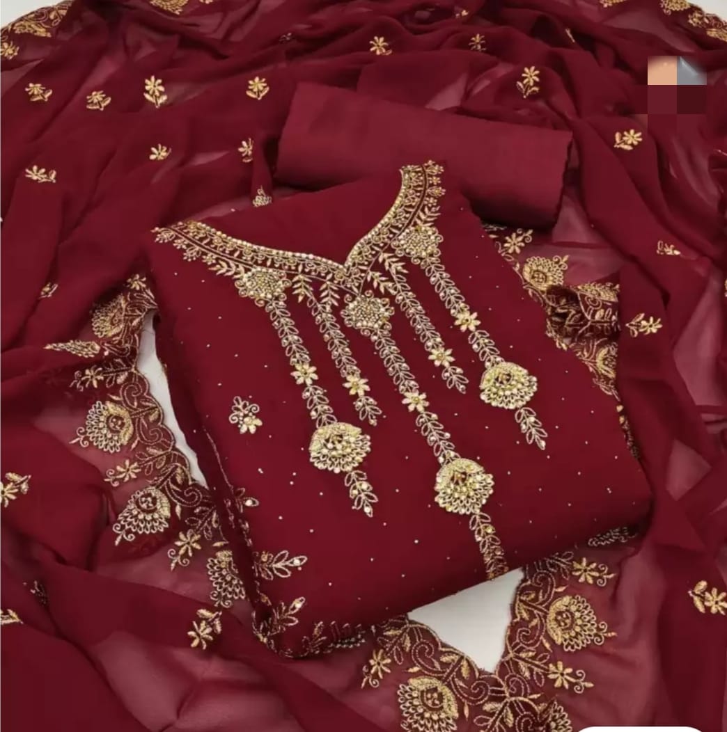 Embroidery Georgette Semi-Stitched Three Piece