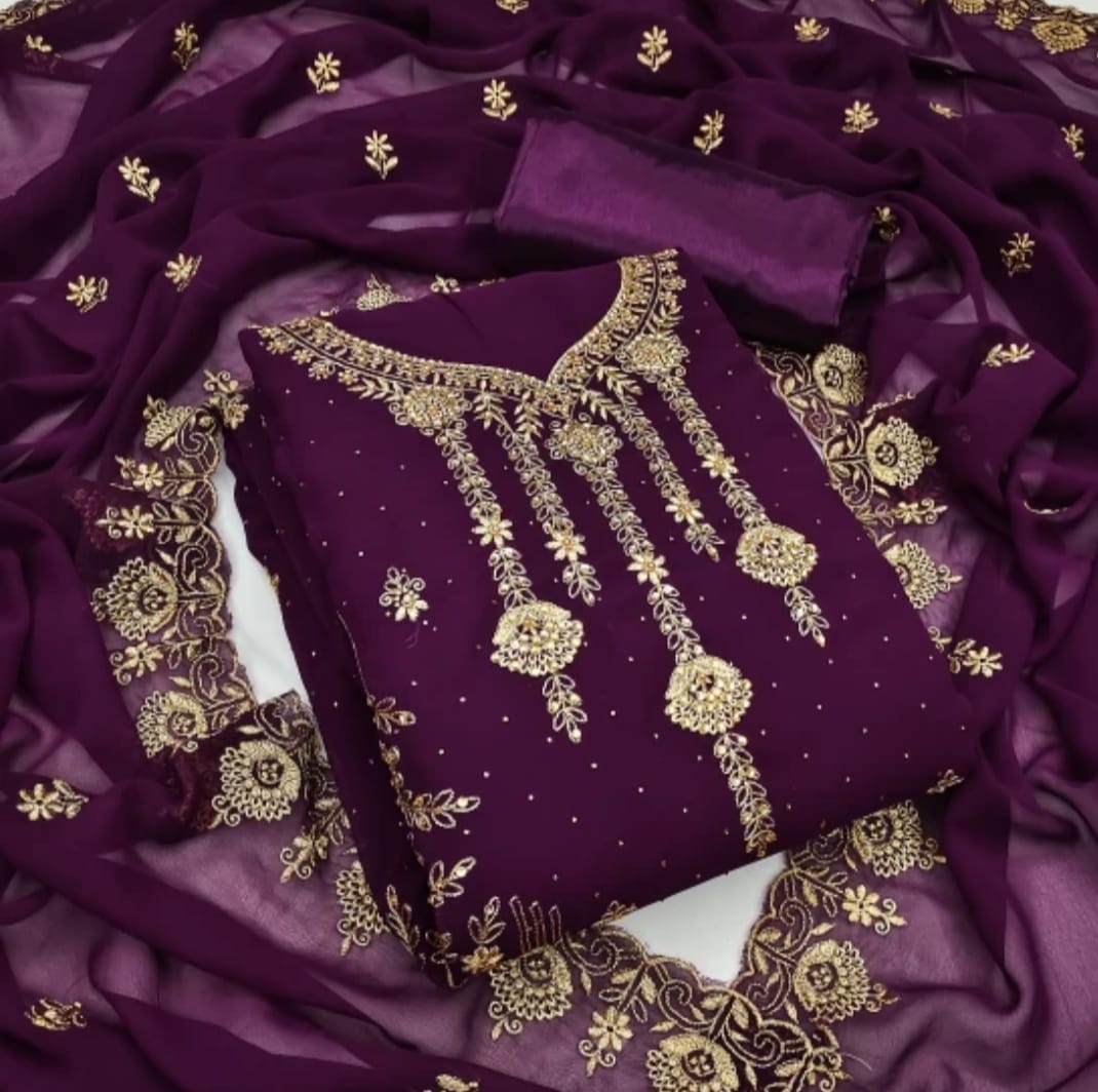 Embroidery Georgette Semi-Stitched Three Piece