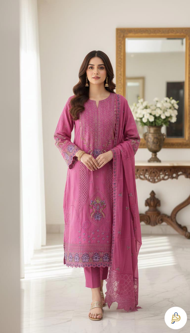 Pakistani Aghanoor Unstitched Cotton Sequence Three Piece