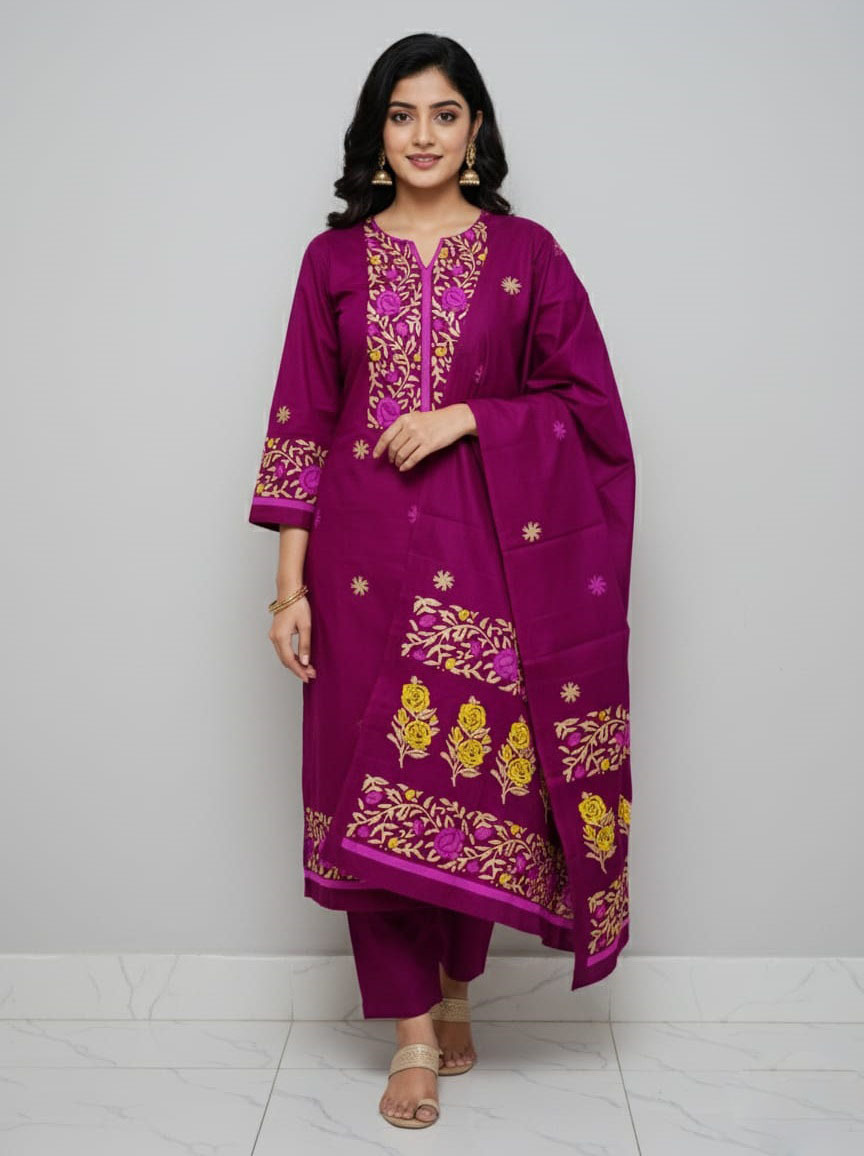 Premium VIP Cotton Voile Block and Hand Print Three Piece