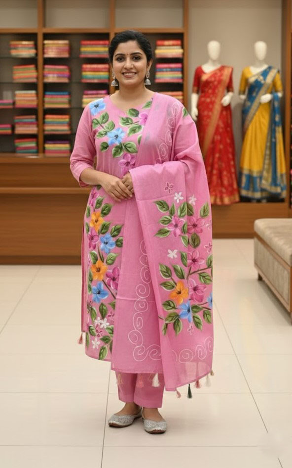 Premium VIP Cotton Voile Block and Hand Print Three Piece