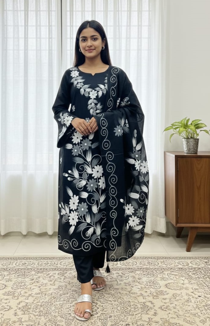 Premium VIP Cotton Voile Block and Hand Print Three Piece