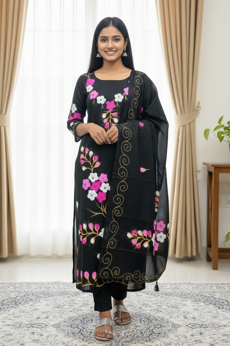 Premium VIP Cotton Voile Block and Hand Print Three Piece