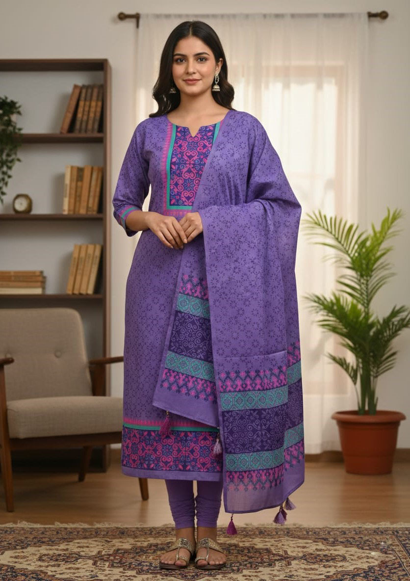 Premium VIP Cotton Voile Block and Hand Print Three Piece