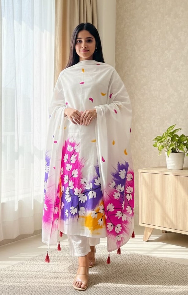 Premium VIP Cotton Voile Block and Hand Print Three Piece