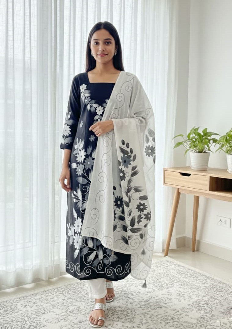 Premium VIP Cotton Voile Block and Hand Print Three Piece