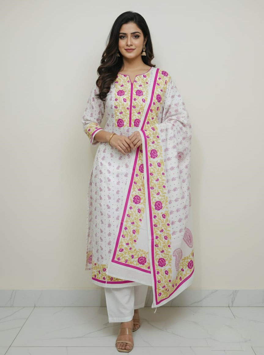 Premium VIP Cotton Voile Block and Hand Print Three Piece