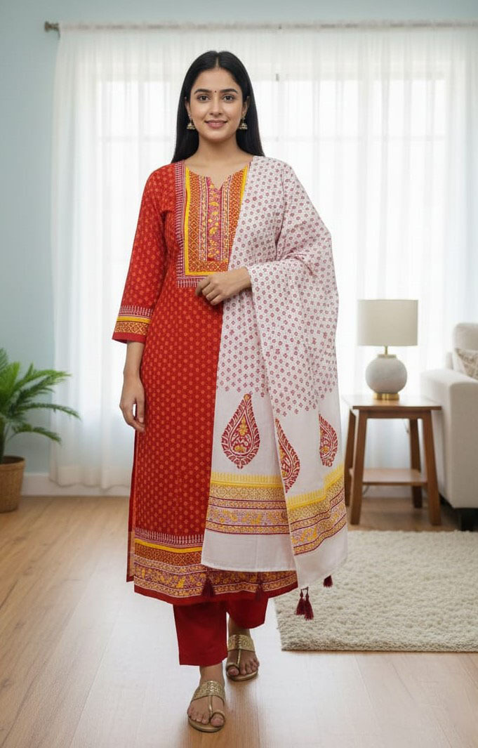 Premium VIP Cotton Voile Block and Hand Print Three Piece