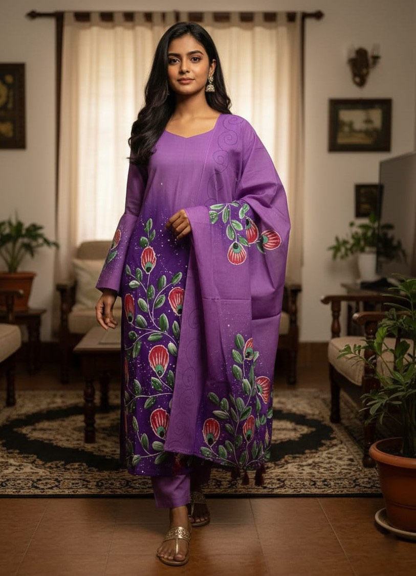 Premium VIP Cotton Voile Block and Hand Print Three Piece