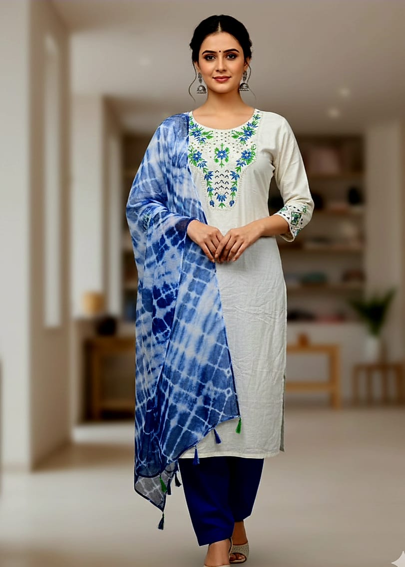 Unstitched Soft Slub Cotton Manual Embroidery Three Piece