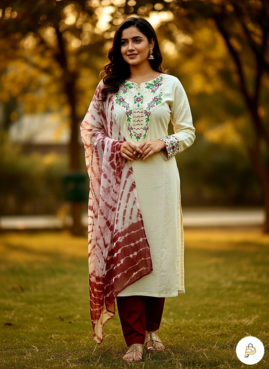 Unstitched Soft Slub Cotton Manual Embroidery Three Piece