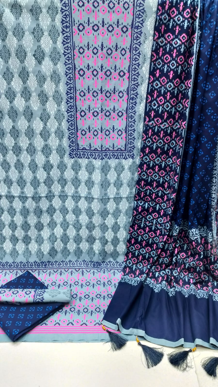 Premium VIP Ork Voile Block Print Unstitched Three Piece Set