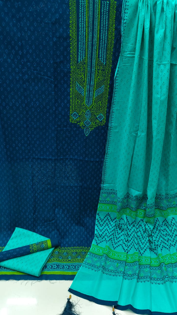 Premium VIP Ork Voile Block Print Unstitched Three Piece Set