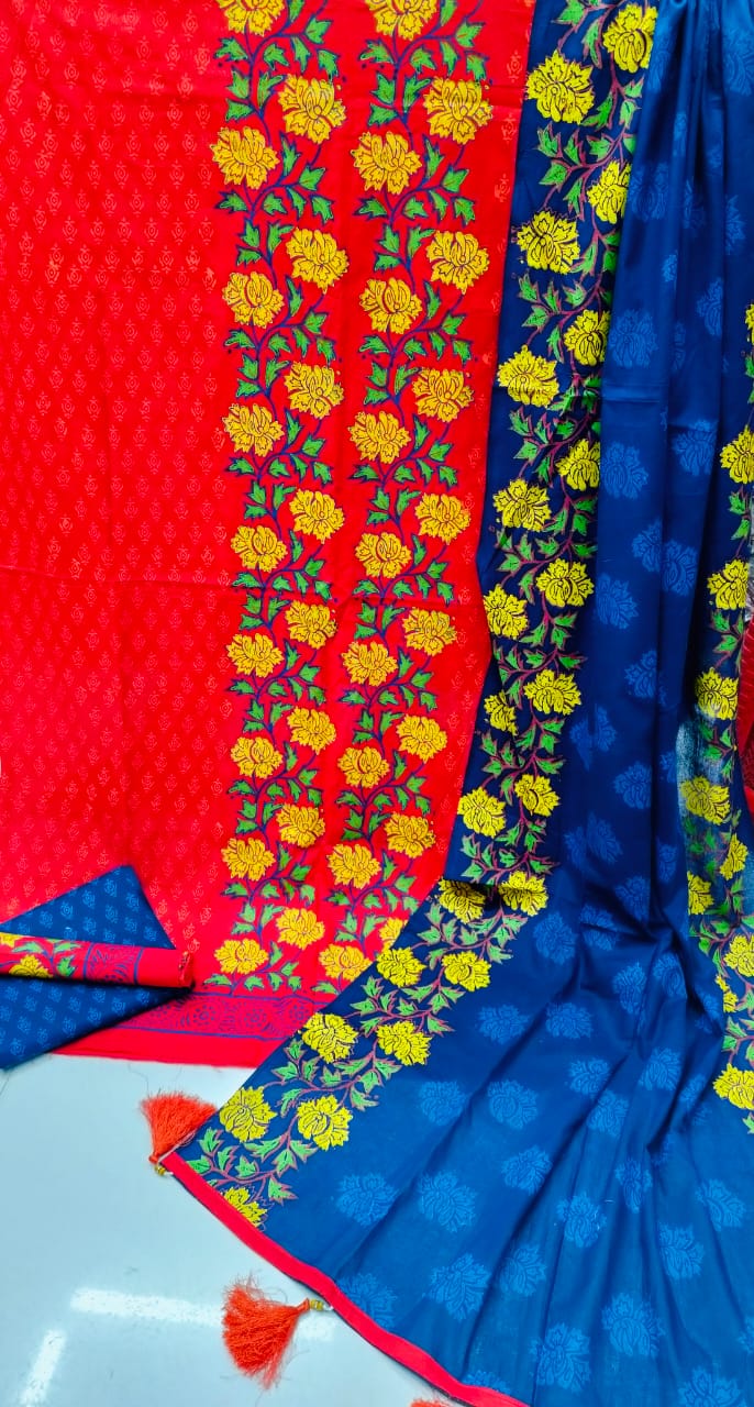 Premium VIP Ork Voile Block Print Unstitched Three Piece Set