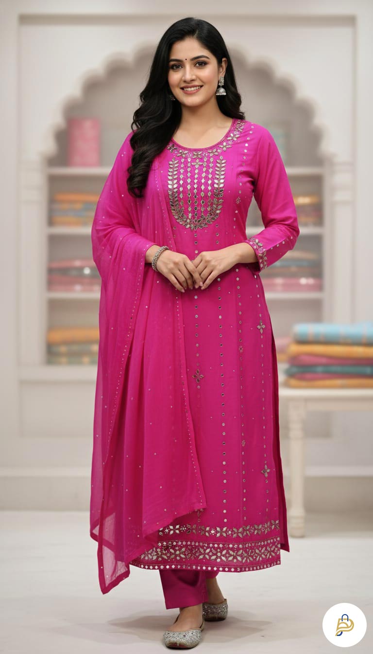 Premium AC Cotton Hand Katchupi Work Unstitched Three Piece