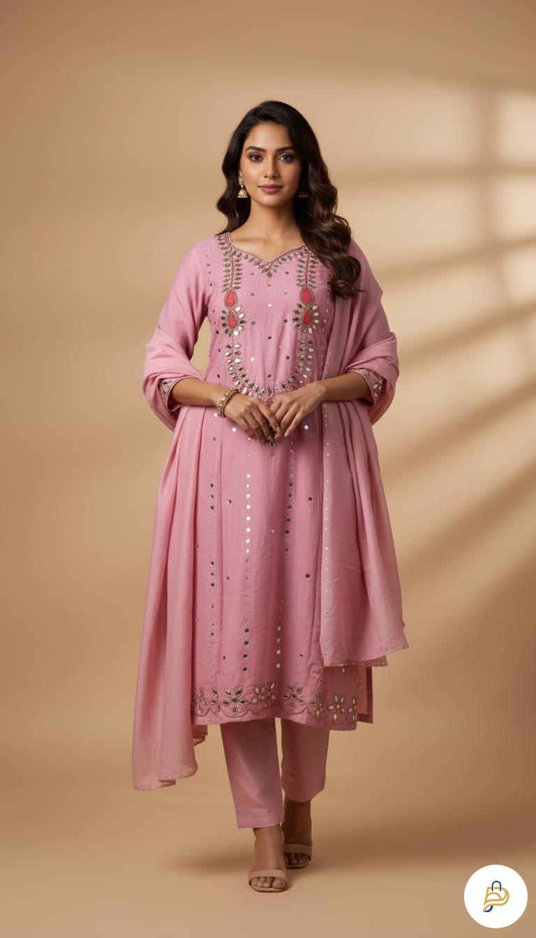 Premium AC Cotton Hand Katchupi Work Unstitched Three Piece