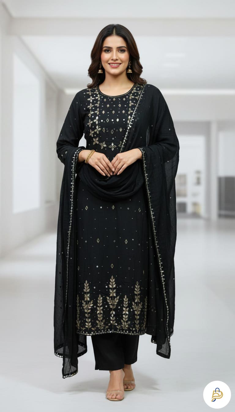 Premium AC Cotton Hand Katchupi Work Unstitched Three Piece