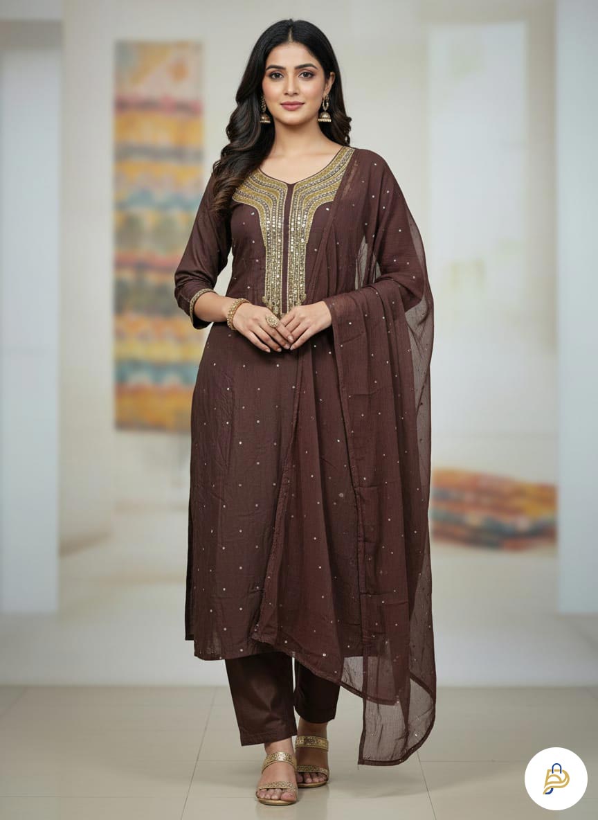 Premium AC Cotton Hand Katchupi Work Unstitched Three Piece