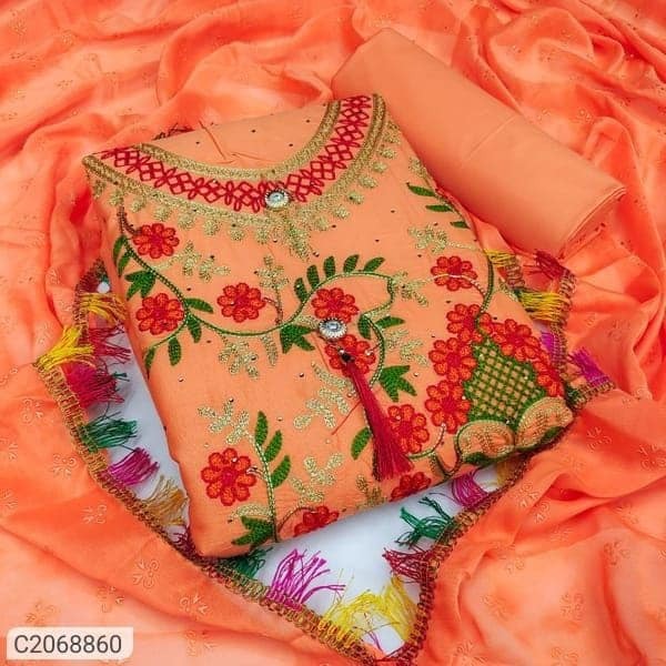 Semi Stitched Swiss Cotton Kashmiri Aari Embroidery Three Piece