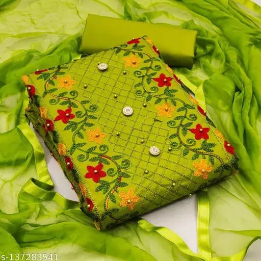 Semi Stitched Swiss Cotton Kashmiri Aari Embroidery Three Piece