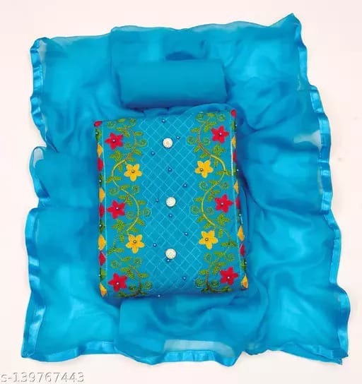Semi Stitched Swiss Cotton Kashmiri Aari Embroidery Three Piece