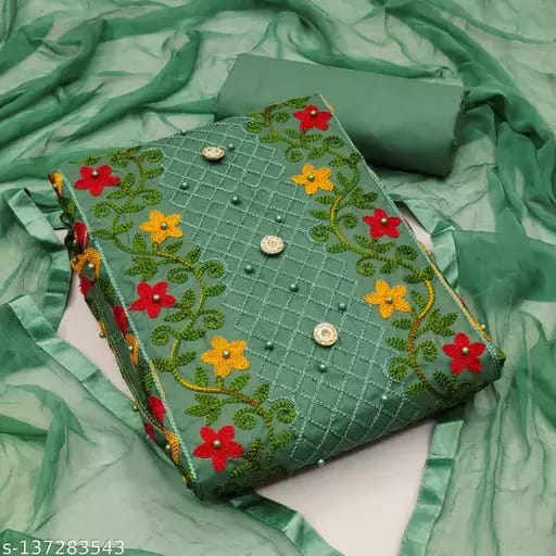 Semi Stitched Swiss Cotton Kashmiri Aari Embroidery Three Piece