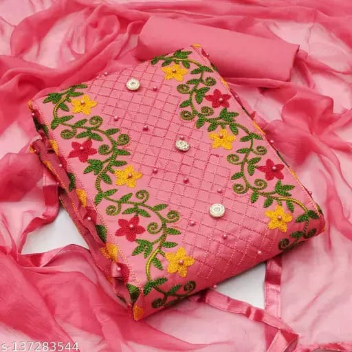 Semi Stitched Swiss Cotton Kashmiri Aari Embroidery Three Piece
