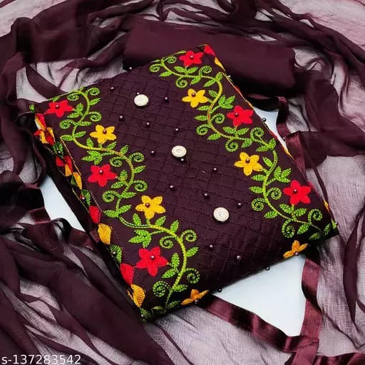 Semi Stitched Swiss Cotton Kashmiri Aari Embroidery Three Piece