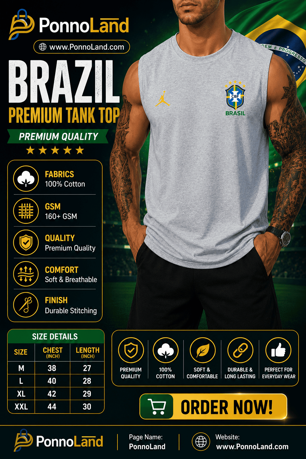 Brazil Ash Grey Premium Cotton 160+ GSM Tank Top for Men