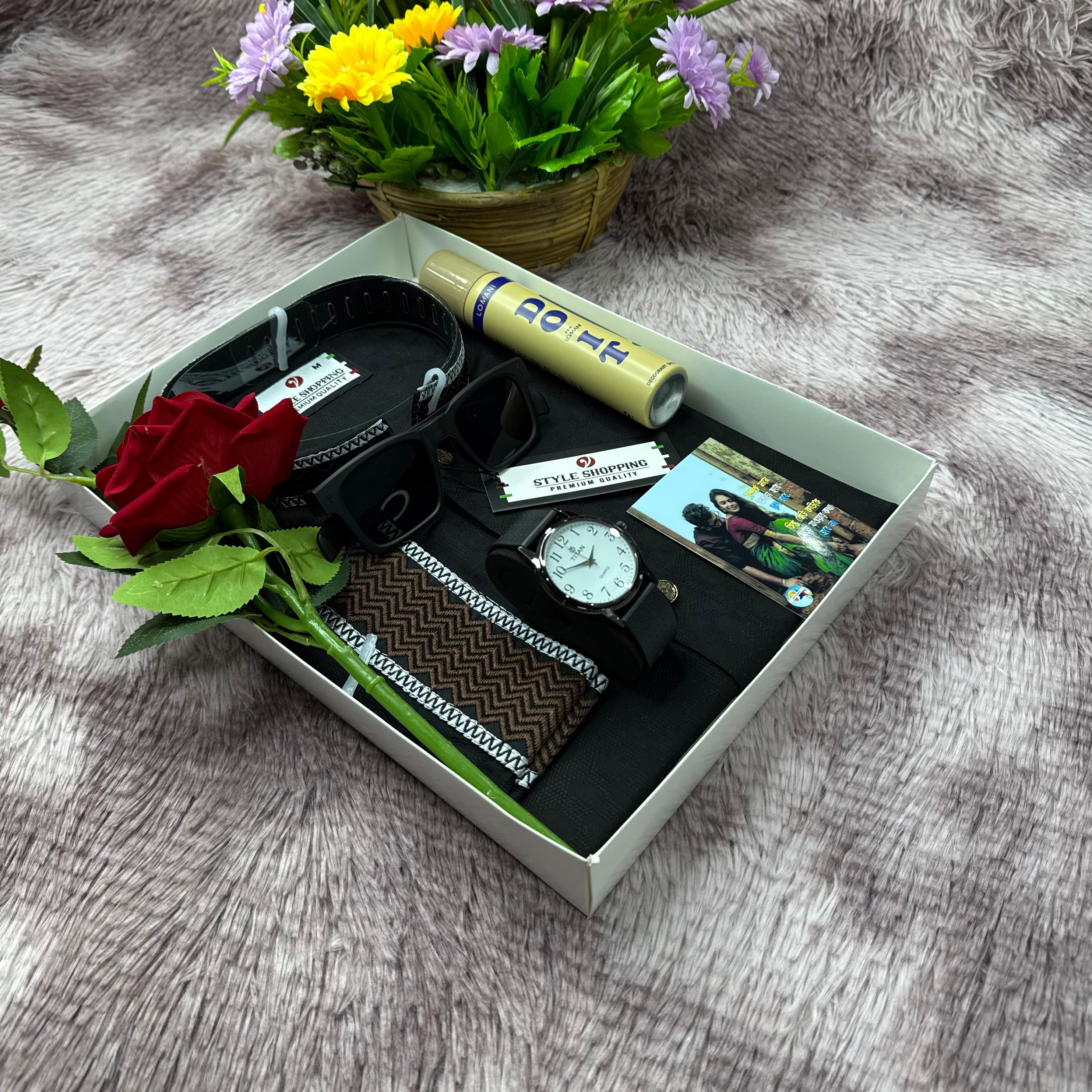 Premium Panjabi Combo Gift Box Set with Watch Perfume Flower