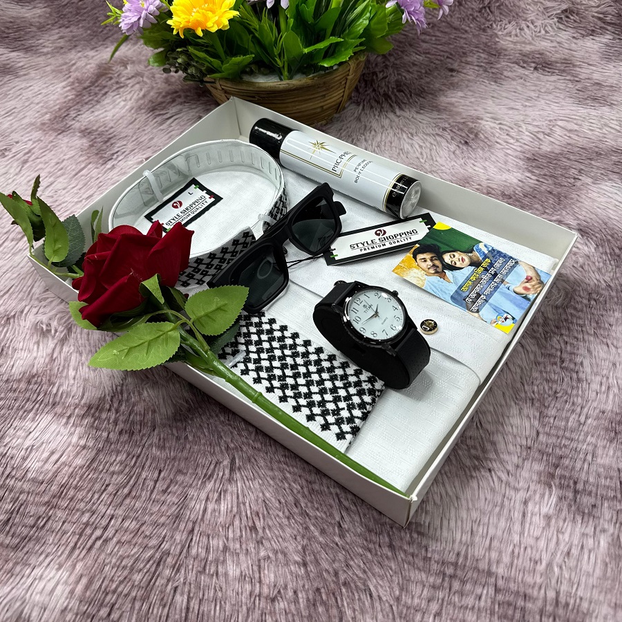 Premium Panjabi Combo Gift Box Set with Watch Perfume Flower