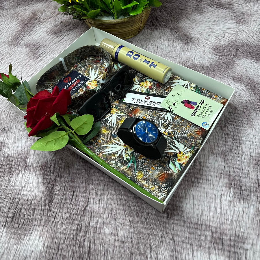 Premium Panjabi Combo Gift Box Set with Watch Perfume Flower
