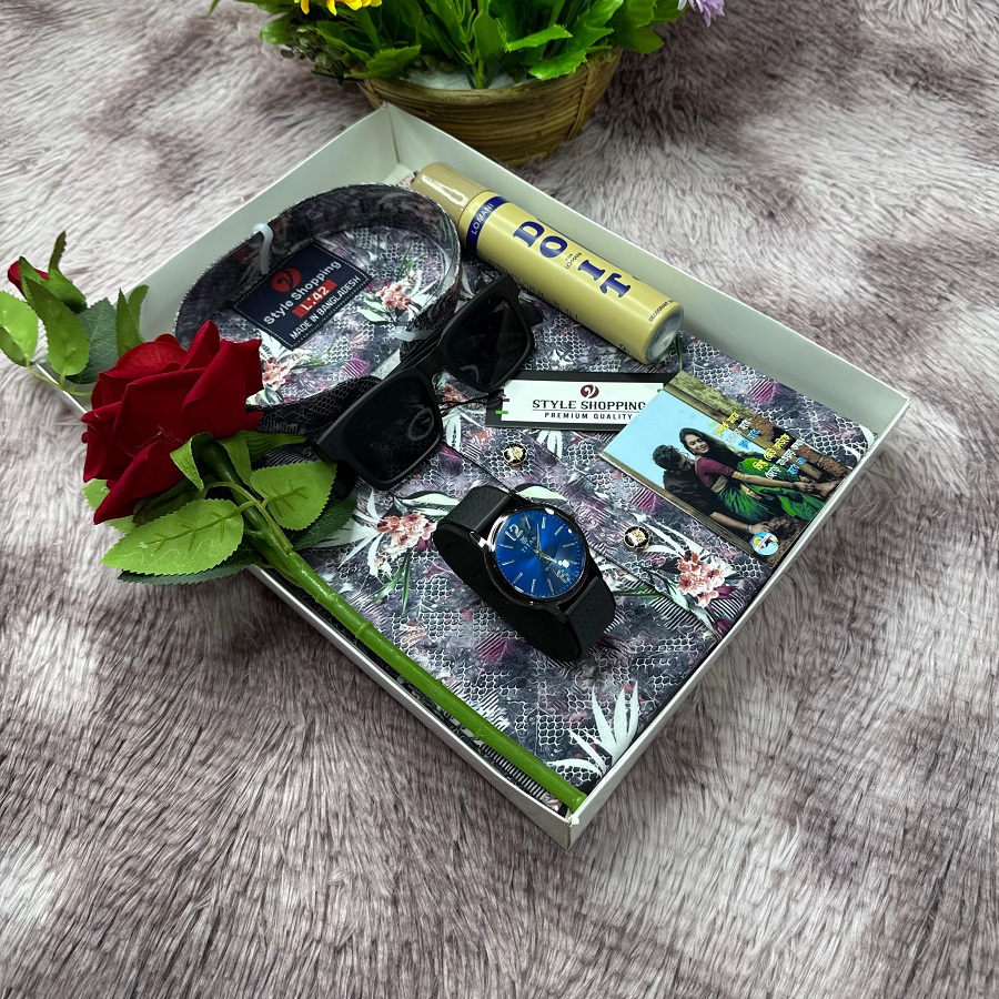 Premium Panjabi Combo Gift Box Set with Watch Perfume Flower