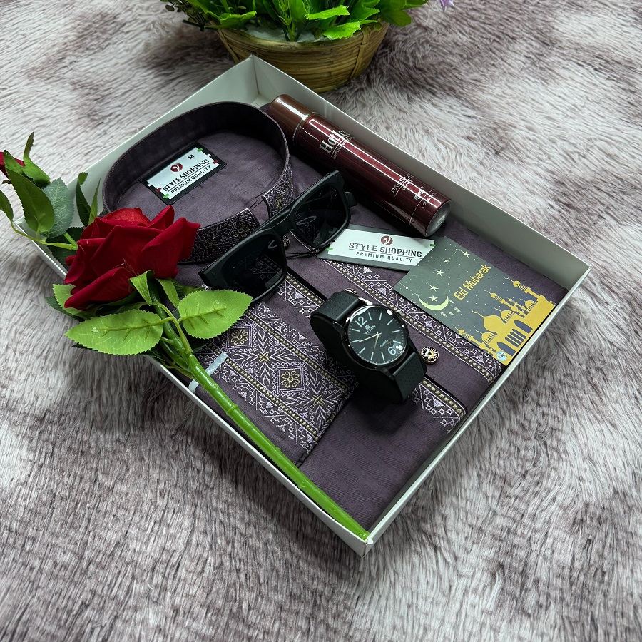 Premium Panjabi Combo Gift Box Set with Watch Perfume Flower