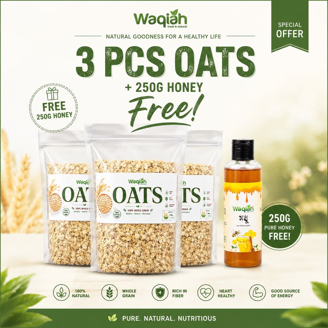 3 Pcs Premium Organic Baby Oats Combo with Free 250ML Honey